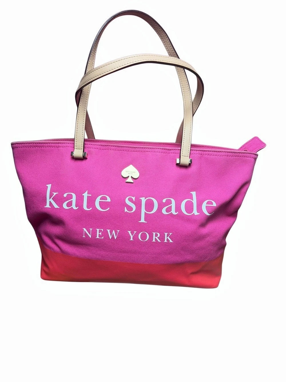 Kate Spade New York Pink Red Large Tote Genuine Cow Leather Trim